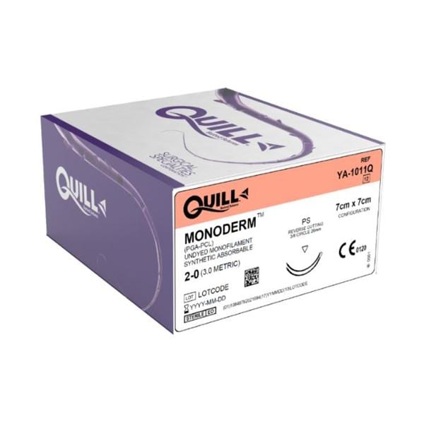 Surgical Specialties Corp Quill Monoderm Suture 2-0 7x7cm Polyglecaprone Mnflmnt DE-14/DE-14 Clr 12/Bx - YA-1011Q