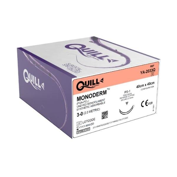 Surgical Specialties Corp Quill Monoderm Suture 3-0 40x40cm Polyglecaprone Monofilament PS-1 Clear 12/Bx - YA-2033Q