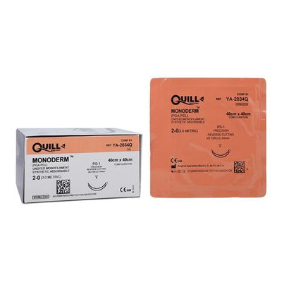 Surgical Specialties Corp Quill Monoderm Suture 2-0 40x40cm Polyglecaprone Monofilament PS-1 Clear 12/Bx - YA-2034Q