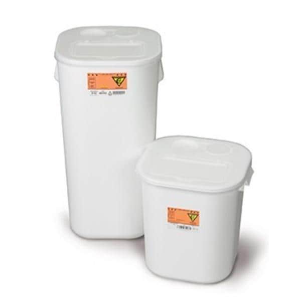 Medegen Medical Products, LLC -Sharps Container 8gal White/Black/Yellow 13-3/4x14x13-3/4" Horizontal Drop Polypropylene Stackable 10/C 9751