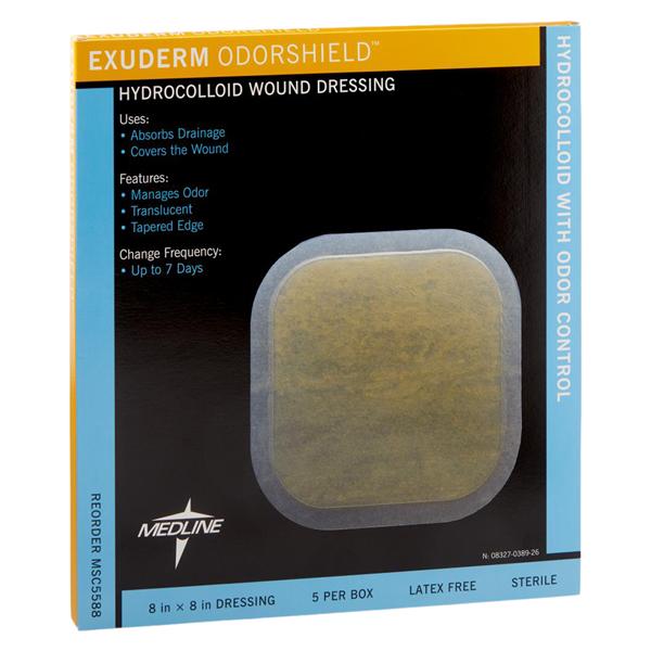 Medline Industries Inc Exuderm OdorShield Hydrocolloid Odor Control Dressing 8x8" Sterile Absorbent LF - MSC5588
