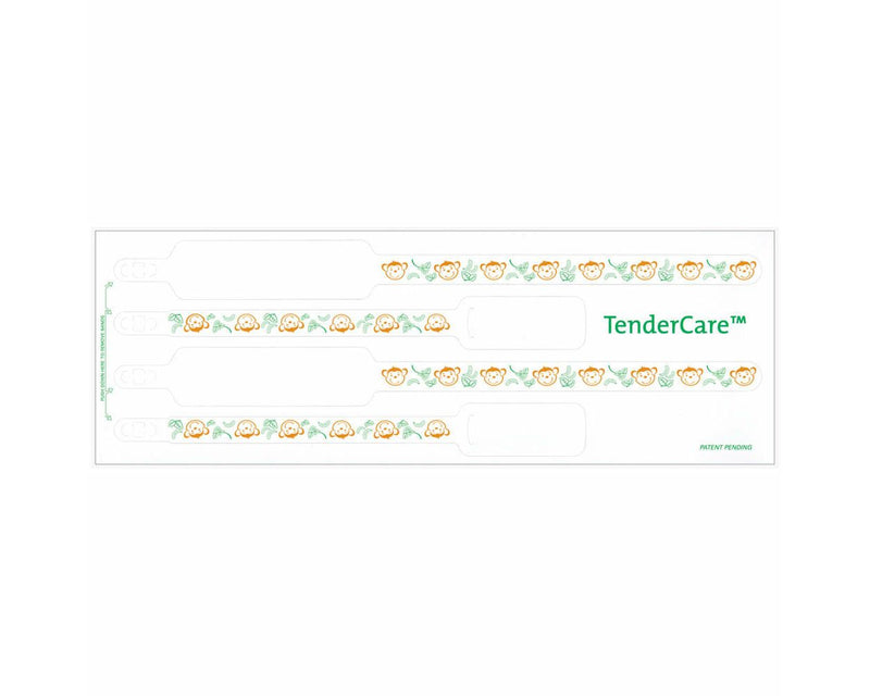 PDC Tendercare® Thermal Wristband 4pt Mother, Father, Baby Set Adhesive Closure 11" L x 1" H (Adult) 8" L x 7/8" H (Infant) White With Monkeys, 400 per Box | 7744-80-PDL