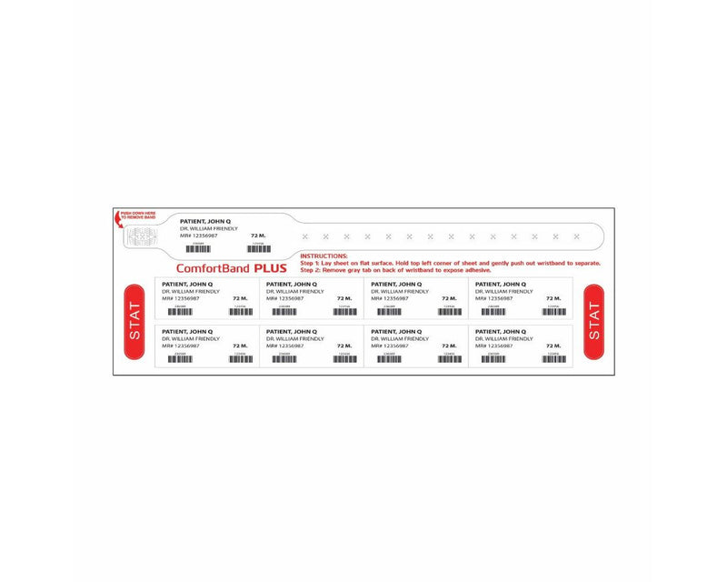 PDC ComfortBand® Plus Thermal Patient ID Wristband with Patient & Stat Labels, Adult, White, 1" Core | 7765-11-PDO