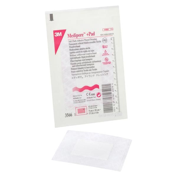 3M Medical Products Medipore +Pad Soft Cloth Dressing Dressing 3-1/2x4" Sterile Non-Adherent LF, 4 BX/CA - 3566