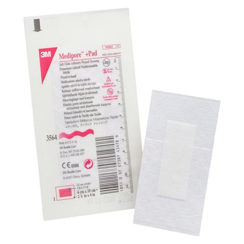 3M Medical Products Medipore +Pad Soft Cloth Composite Dressing 2-3/8x4" Sterile Adhesive White LF, 4 BX/CA - 3564