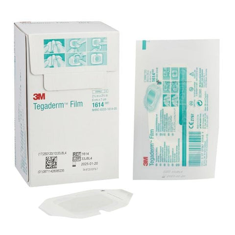 3M Medical Products Tegaderm Film IV/Frame Style Dressing 2-3/8x2-3/4" Sterile Mild Adhs Trans LF, 4 BX/CA - 1614