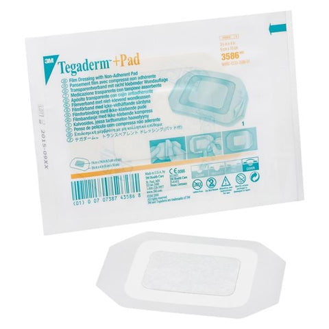 3M Medical Products Tegaderm +Pad Film Island Dressing 3-1/2x4" Adhesive Non-Adherent Trans Abs LF, 4 BX/CA - 3586