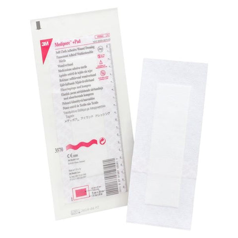 3M Medical Products Medipore +Pad Soft Cloth Composite Dressing 3-1/2x8" Sterile Non-Adherent Abs LF, 4 BX/CA - 3570