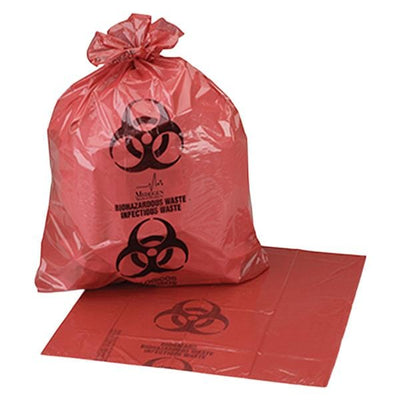 Medegen Medical Products, LLC -Biohazard Bag 2-4/10mil 23x55x17" Red/Black Flat Seal LDPE Symbol Non-Sterile Coreless Roll 10/Roll 10 Rolls 100/Case MAI 47-45