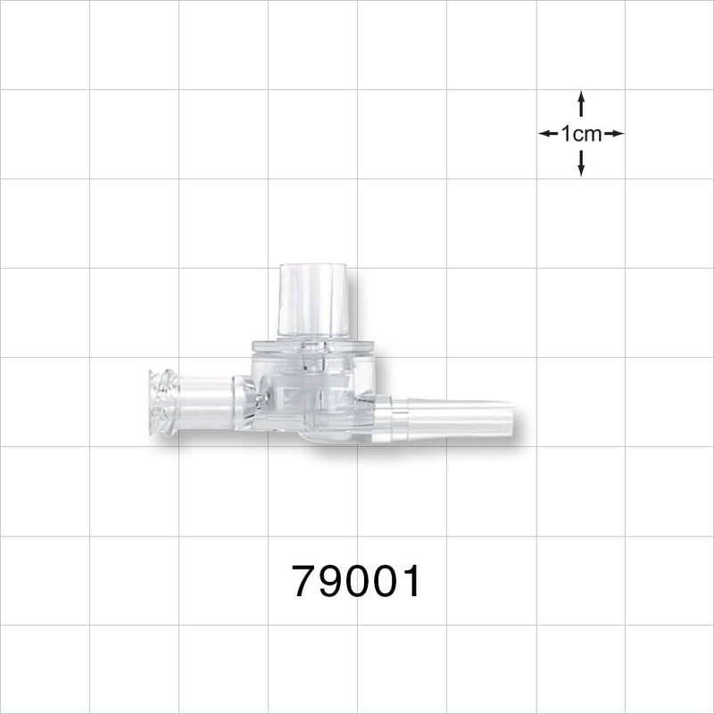 Dual Check Valve, Tubing Port Inlet, Male Luer Slip Outlet, Female Luer Lock Control Port - 0.172 inch - 0.15 inch ID/0.3 inch - 0.317 inch OD (4.4 mm - 3.8 mm/7.6 mm - 8.1 mm); 3 psi CP - 79001