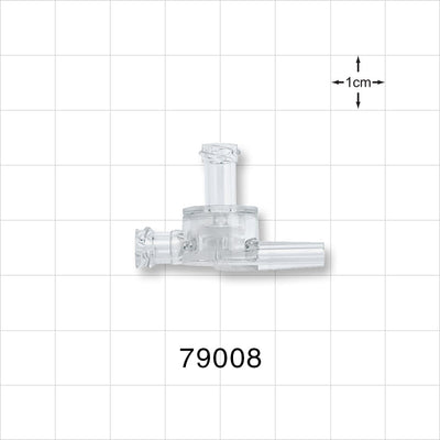 Dual Check Valve, Female Luer Lock Inlet, Tubing Port Outlet, Female Luer Lock Control Port - 0.18 inch - 0.215 inch OD (4.6 mm - 5.5 mm); 3 psi CP - 79008