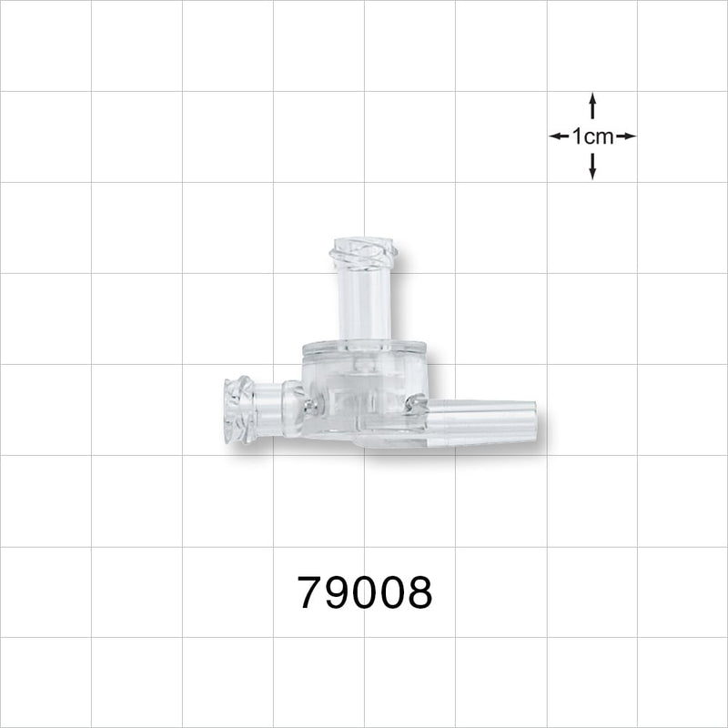 Dual Check Valve, Female Luer Lock Inlet, Tubing Port Outlet, Female Luer Lock Control Port - 0.18 inch - 0.215 inch OD (4.6 mm - 5.5 mm); 3 psi CP - 79008