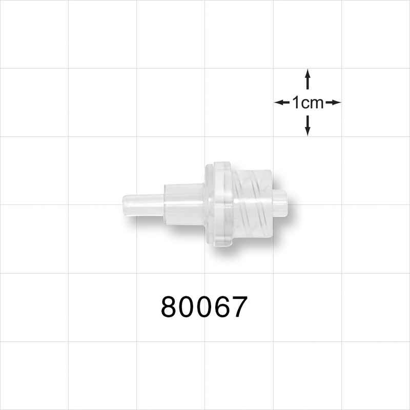 Check Valve, Tubing Port Inlet, Male Luer Lock Outlet - 0.124 inch OD (3.15 mm); Male Luer Lock Outlet; 0.143 psi CP - 80067
