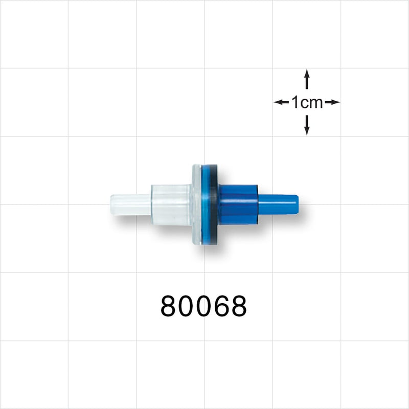 Check Valve, Clear Inlet, Blue Outlet - 0.124 inch OD (3.1 mm); 0.142 psi CP - 80068