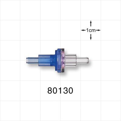 Check Valve, Blue Inlet, Clear Outlet - Fits 0.122 inch ID x 0.165 inch OD Tubing (3.1 mm x 4.2 mm); 0.014 - 0.087 psi CP - 80130
