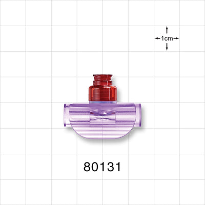 T Connector, Needleless Injection Site, Swabbable, Female Luer Lock, Tubing Ports - Fits 0.268 inch OD Tubing (6.81 mm) - 80131