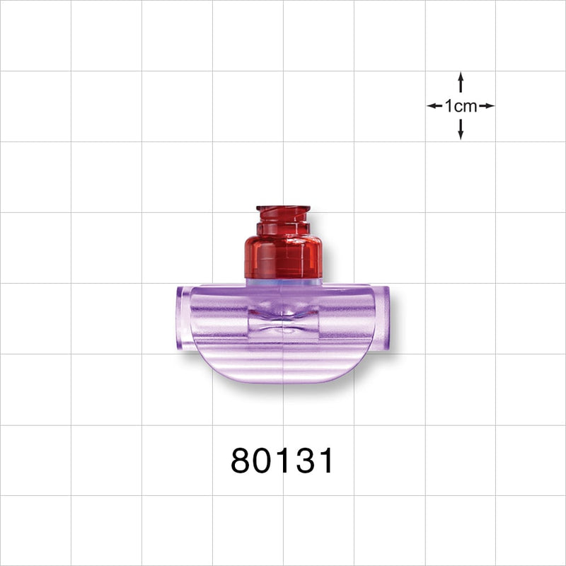 T Connector, Needleless Injection Site, Swabbable, Female Luer Lock, Tubing Ports - Fits 0.268 inch OD Tubing (6.81 mm) - 80131
