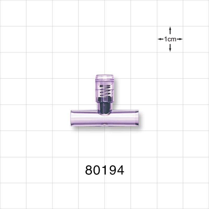 T Pressure Relief Valve - Top Port 0.281 inch OD; Bottom Ports 0.25 inch OD (7.1 mm, 6.4 mm); 18 psi CP (+/- 10% Crack Tolerance) - 80194