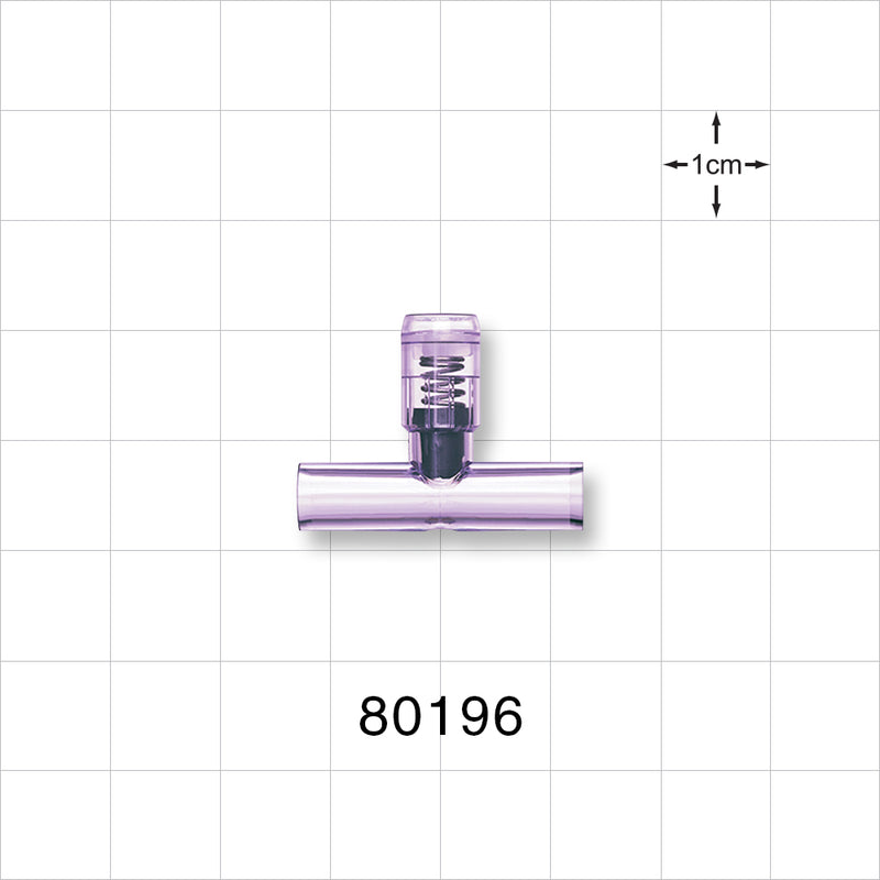 T Pressure Relief Valve - Top Port 0.281 inch OD; Bottom Ports 0.25 inch OD (7.1 mm, 6.4 mm); 58 psi (+/- 20% Crack Tolerance) - 80196