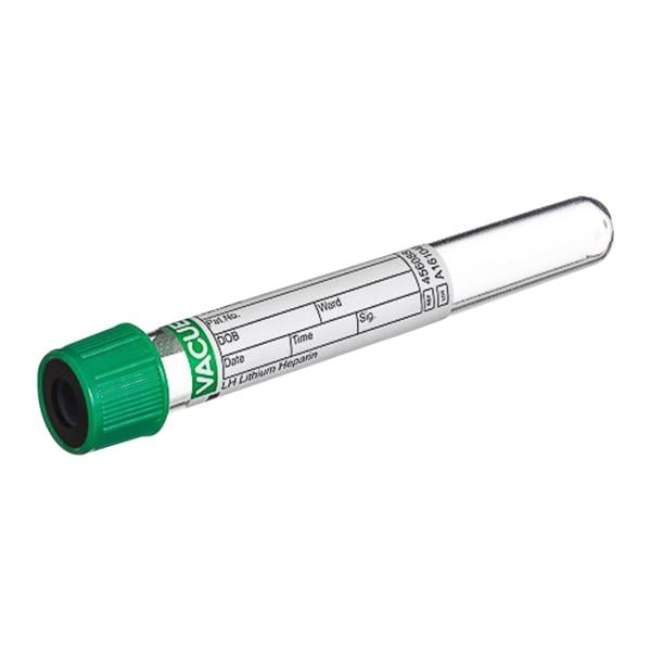 Greiner Vacuette Vacuette Venous Blood Collection Tube Green/Black 6mL Plastic 50/Bx, 24 BOX/CASE - 456088