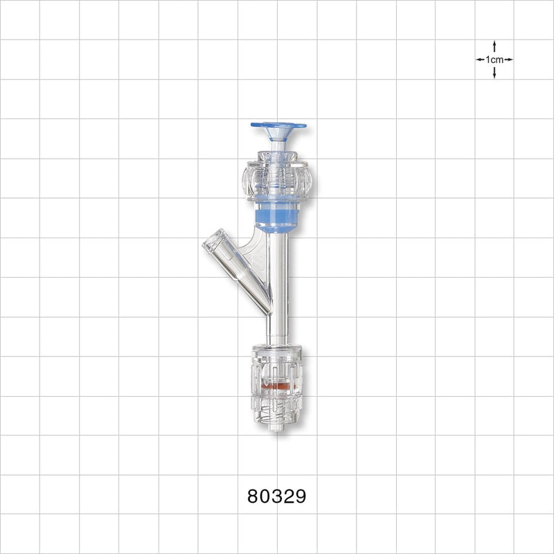 Hemostasis Valve Y Connector, One Handed, Rotating Male Luer Lock, Female Luer Lock Sideport - 0 FR - 9 FR (0 inch - 0.118 inch, 0 mm - 3 mm) - 80329