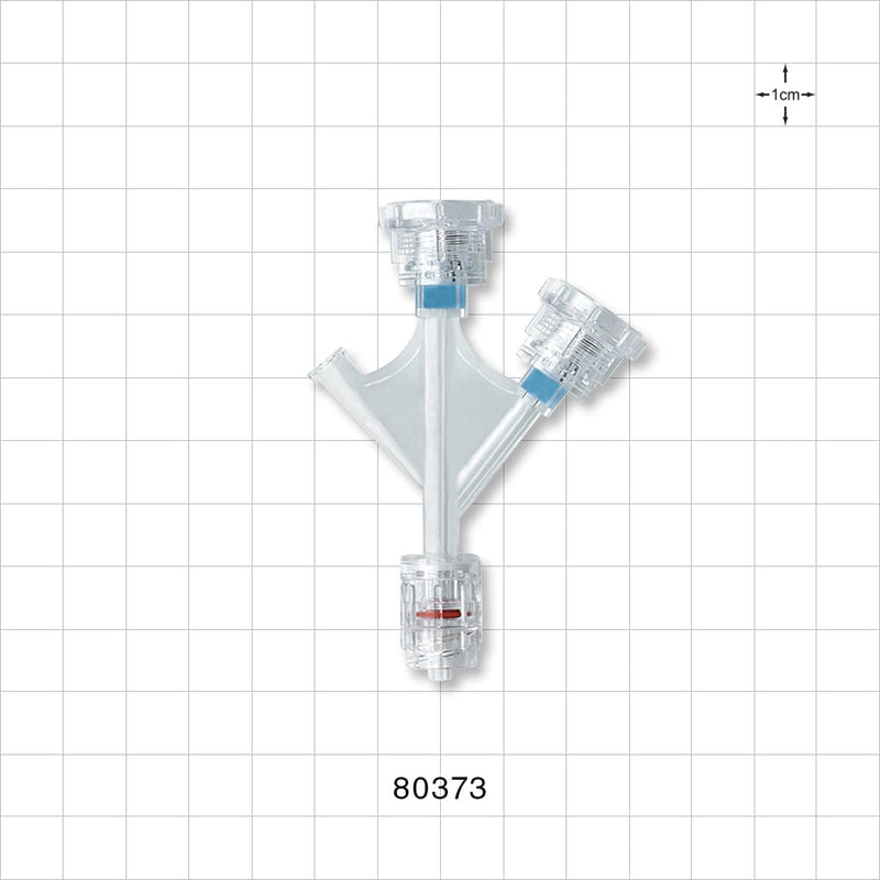 Double Hemostasis Valve Y Connector, Rotating Male Luer Lock, Female Luer Lock Sideport - 8 FR - 9 FR (0.106 inch - 0.118 inch, 2.7 mm - 3 mm) - 80373