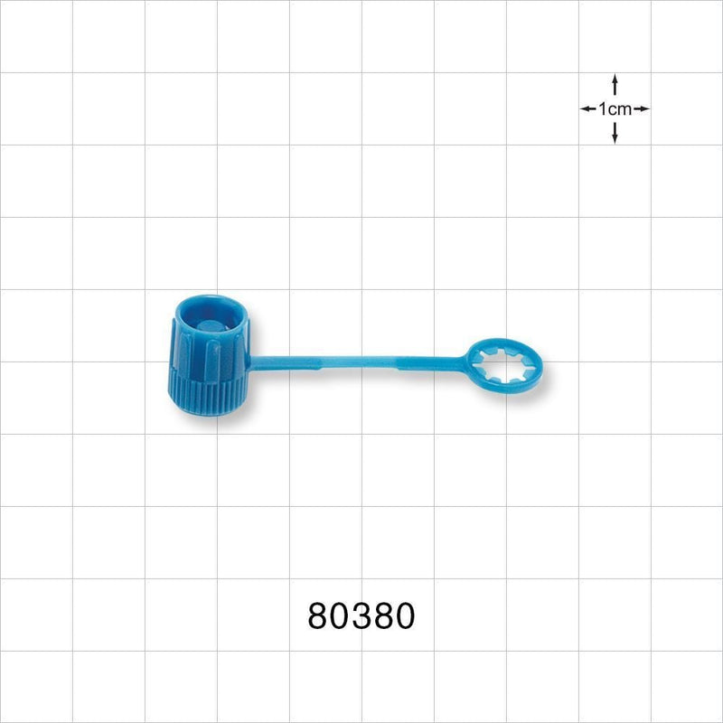 Male Luer Lock Cap, Non-Vented w/Strap, Blue - 0.225 inch ID Application Loop (5.7 mm) - 80380