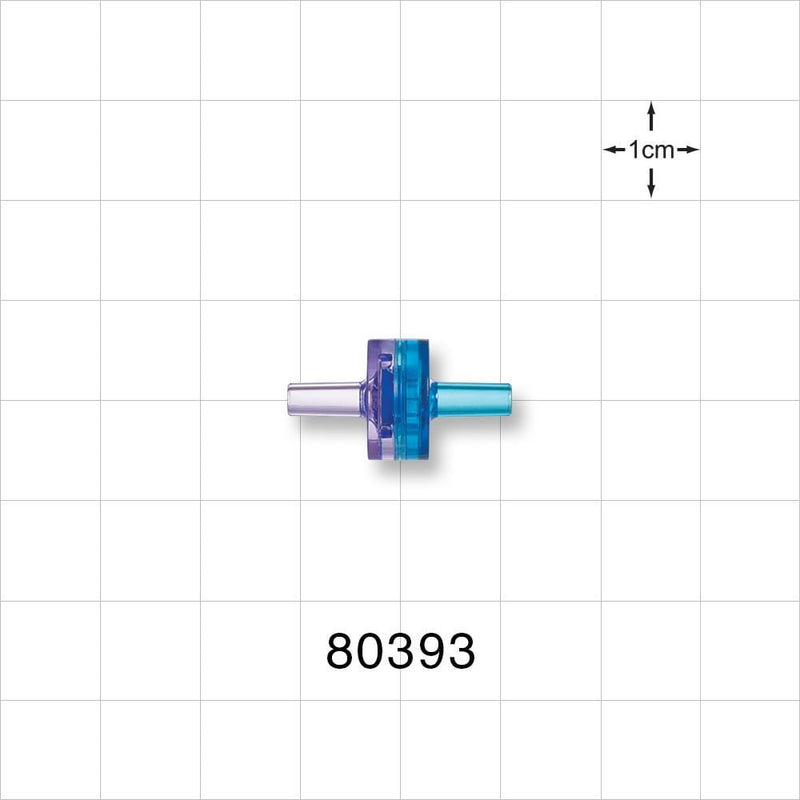 Check Valve, Clear Inlet, Blue Outlet - 0.138 inch OD (3.5 mm), 0.25 psi CP; 45 psi BP - 80393