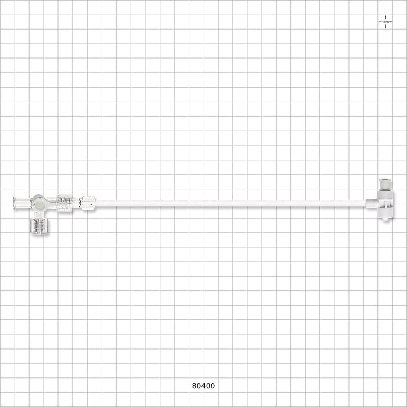 Extension Line, Hemostasis Valve with Male Luer Lock & Female Cap to 3-Way Stopcock & Male Luer Cap - 4 FR - 6 FR (0.053 inch - 0.078 inch, 1.35 mm - 2 mm); 9.5 inch Length (241.3 mm) - 80400