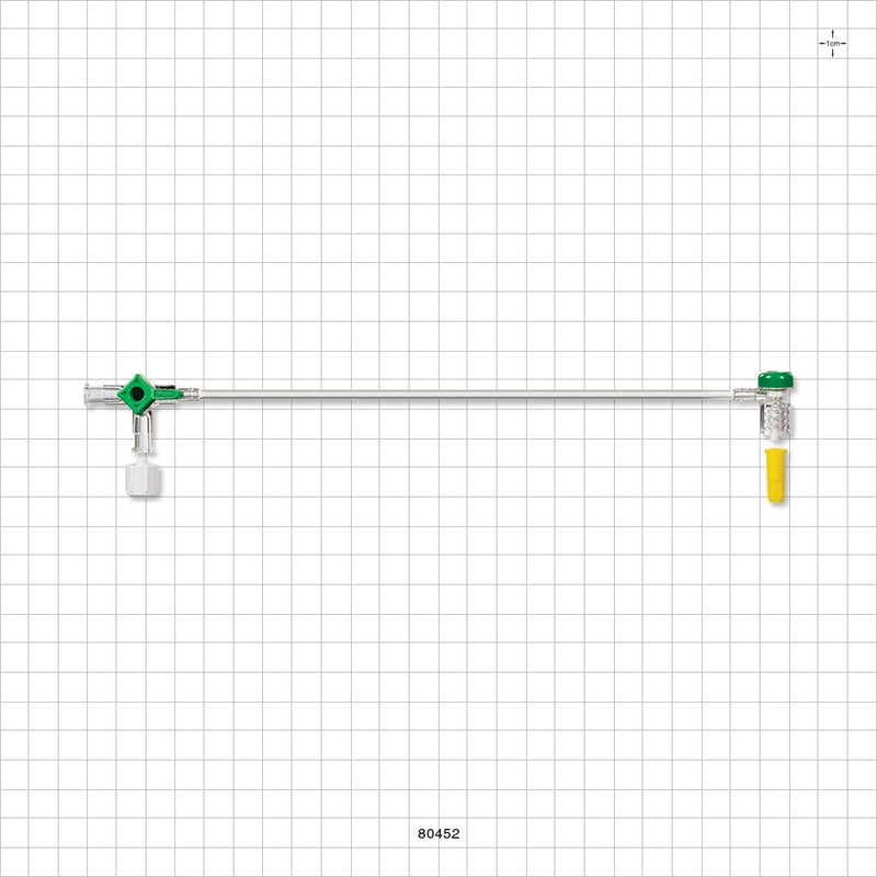 Extension Line, Hemostasis Valve with Male Luer Lock & Female Cap to 3-Way Stopcock & Male Luer Cap - 0 FR - 8 FR (0 inch - 0.105 inch, 0 mm - 2.7 mm); 10 inch Length (254 mm) - 80452