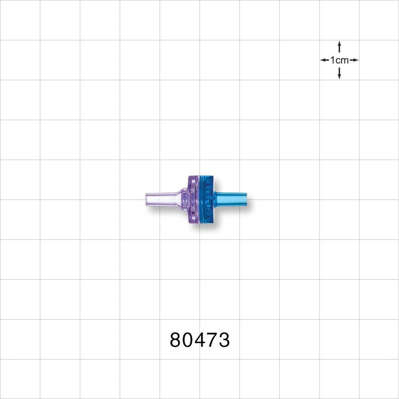 Check Valve, Clear Inlet, Blue Outlet - 0.13 inch OD (3.3 mm); 0.43 psi CP - 80473