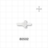 Check Valve, White Inlet, Clear Outlet, Barbed - Fits 1/8 inch ID x 3/32 inch ID Tubing (0.125 inch x 0.093 inch, 3.2 mm x 2.38 mm); 0.087 psi CP - 80502
