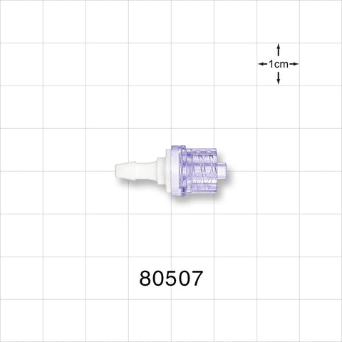 Check Valve, Barbed Inlet, Male Luer Lock Outlet - Fits 1/8 inch ID Tubing (0.125 inch, 3.18 mm); 0.087 psi CP - 80507