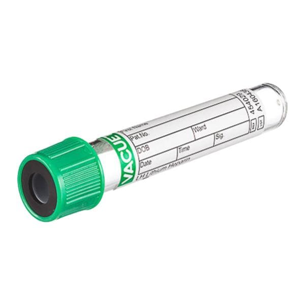 Greiner Vacuette Vacuette Venous Blood Collection Tube Green/Black 4mL Pull Cap PET 50/Pk, 24 PACK/CASE - 454029