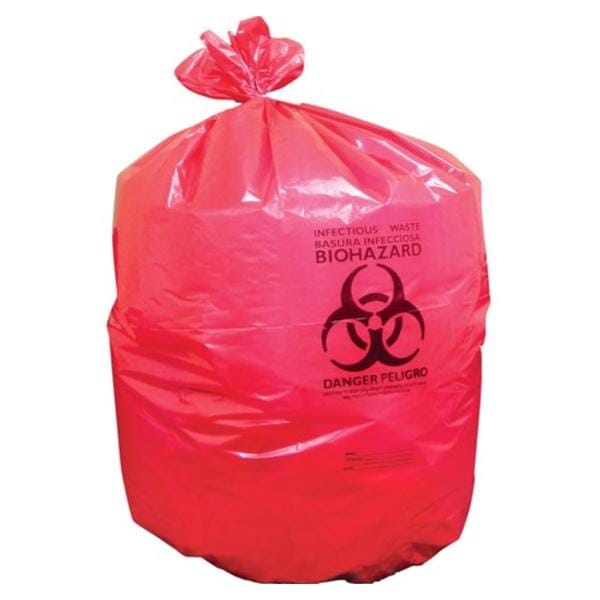 Heritage Bag Company -Biohazard Bag 1-3/10mil 24x32" Red Twist Tie Closure LLDPE Symbol Non-Sterile Disposable Flat Pack 500/Case A4832PR