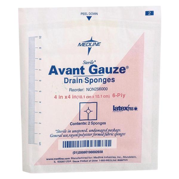 Medline Industries Inc Avant Rayon/Polyester Blend Drain Sponge 4x4" 6 Ply Sterile Gauze LF, 12 BX/CA - NON256000