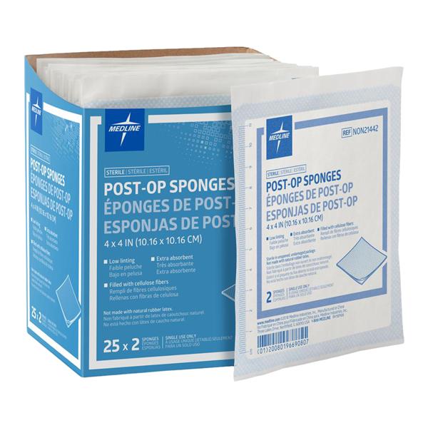 Medline Industries Inc Post-Op Cotton Gauze Sponge 4x4" Sterile Not Made With Natural Rubber Latex, 24 BX/CA - NON21442