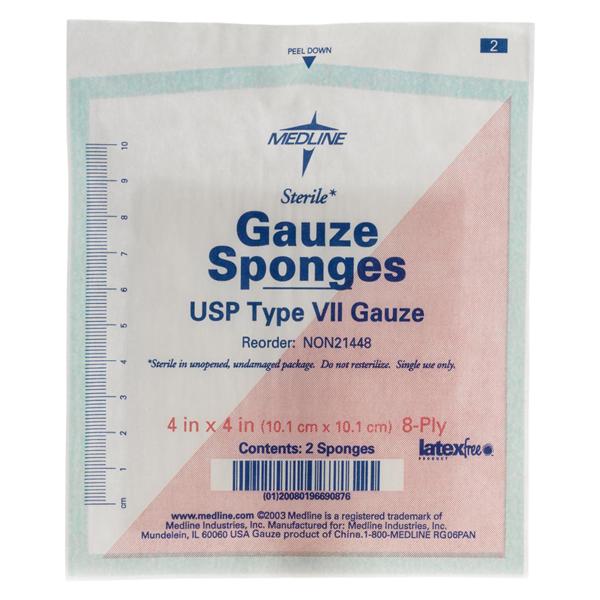 Medline Industries Inc Cotton Gauze Sponge 4x4" 8 Ply Sterile Not Made With Natural Rubber Latex  - NON21448