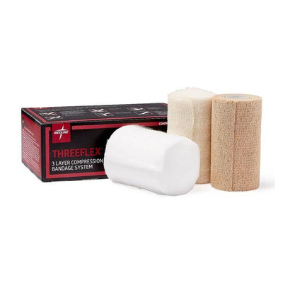 Medline Industries Inc -Threeflex Compression Bandage Elastic 4"x3.2yd Tan/Beige/White Non-Sterile 8/Case MSC4300