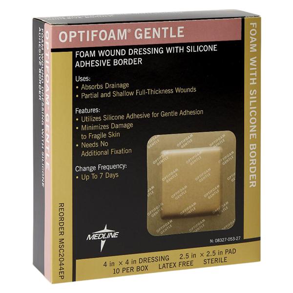 Medline Industries Inc Optifoam Foam Wound Dressing 4x4" 8 Ply Sterile Adhesive Absorbent, 10 BX/CA- MSC2044EP