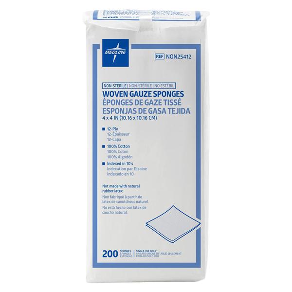 Medline Industries Inc E-Z Derm Cotton Gauze Sponge 4x4" 12 Ply Mini Patch Woven LF, 10 PK/CA - NON25412