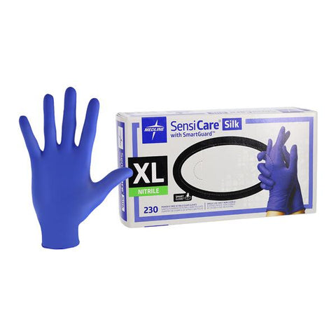 Medline Industries Inc -SensiCare Silk Nitrile Exam Gloves X-Large Dark Blue Non-Sterile Chemo Tested, 10 BX/CA MDS2587