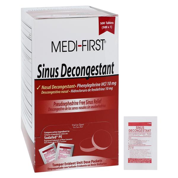 Medique Products Medi-First Sinus Decongestant Oral Tablets 10mg Unit Dose Packet 500x1/Box - 80913