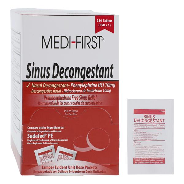 Medique Products Medi-First Sinus Decongestant Oral Tablets 10mg Unit Dose Packet 250x1/Box - 80948