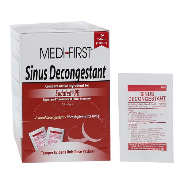 Medique Products Medi-First Sinus Decongestant Oral Tablets 10mg Unit Dose Packet 100x1/Box - 80933
