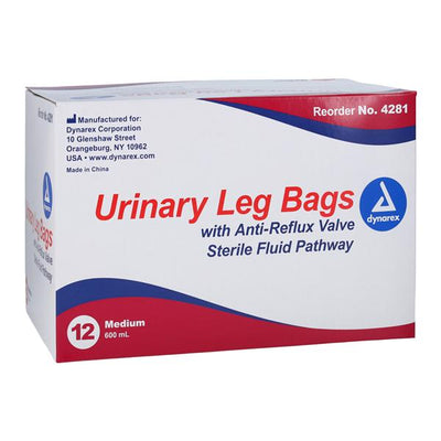 Dynarex Corporation Urinary Leg Bag 600mL Disposable Anti-Reflux Valve - 4281