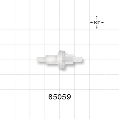 Check Valve, White Inlet, Clear Outlet - Fits 0.118 inch ID x 0.161 inch OD Tubing (3 mm x 4.09 mm); 0.087 psi CP - 85059