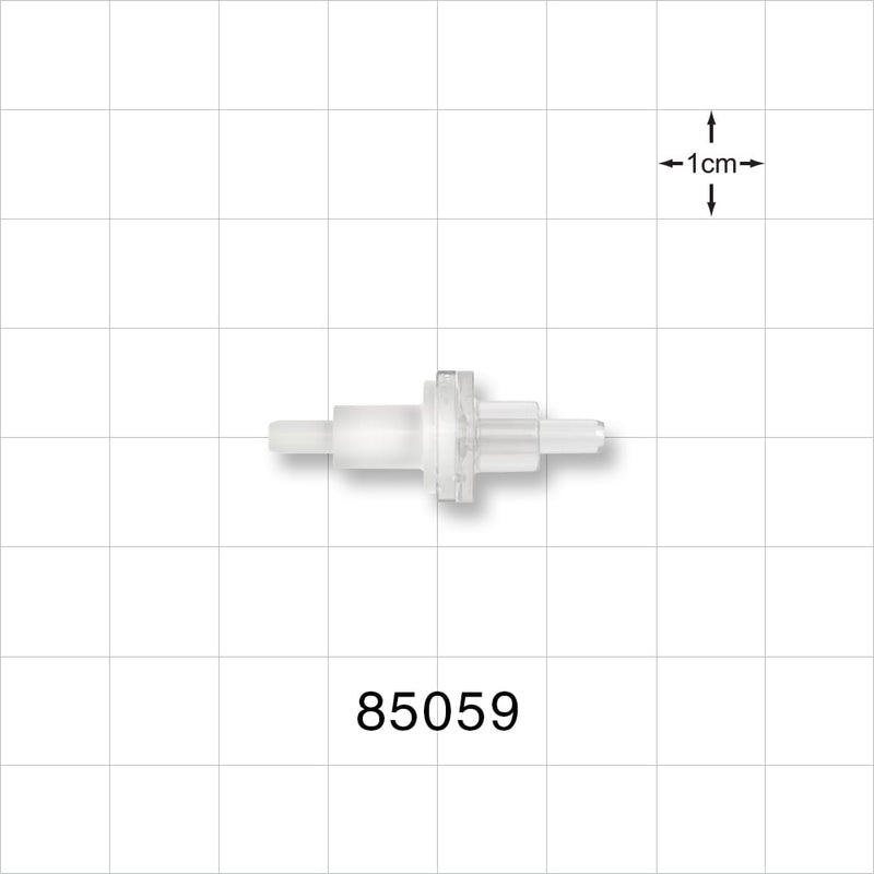 Check Valve, White Inlet, Clear Outlet - Fits 0.118 inch ID x 0.161 inch OD Tubing (3 mm x 4.09 mm); 0.087 psi CP - 85059