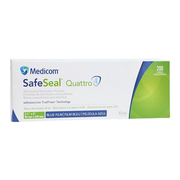 Medicom SafeSeal Quattro Sterilization Pouch Safe Seal 3.5 in x 9 in 200/Bx, 6 BX/CA - 88010-4