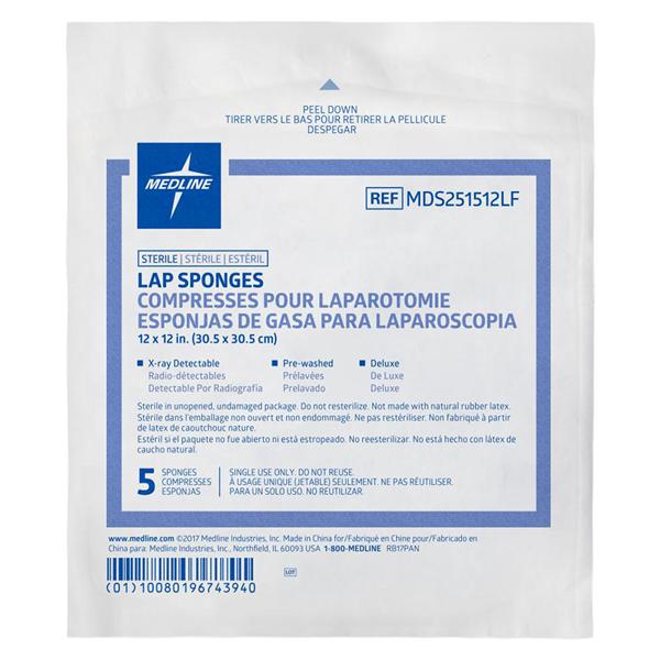Medline Industries Inc Lint-Free Laparotomy Sponge 12x12" Sterile X-Ray Detectable Pre-Washed LF - MDS251512LF